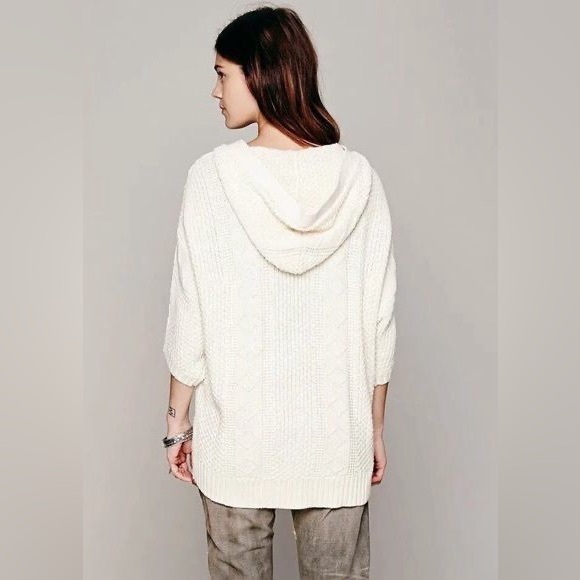 Free People Cream Cable Knit Hooded Cardigan | Cottagecore Coastal Grandma Boho - Picture 9 of 16